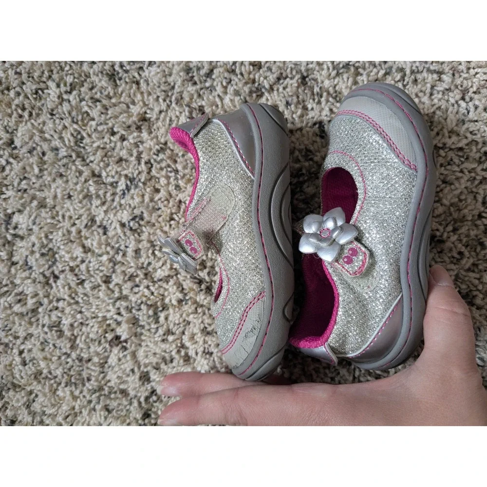Stride Rite Pauline Silver Glitter Mary Jane Shoes Toddler Girls Size 5 Pink